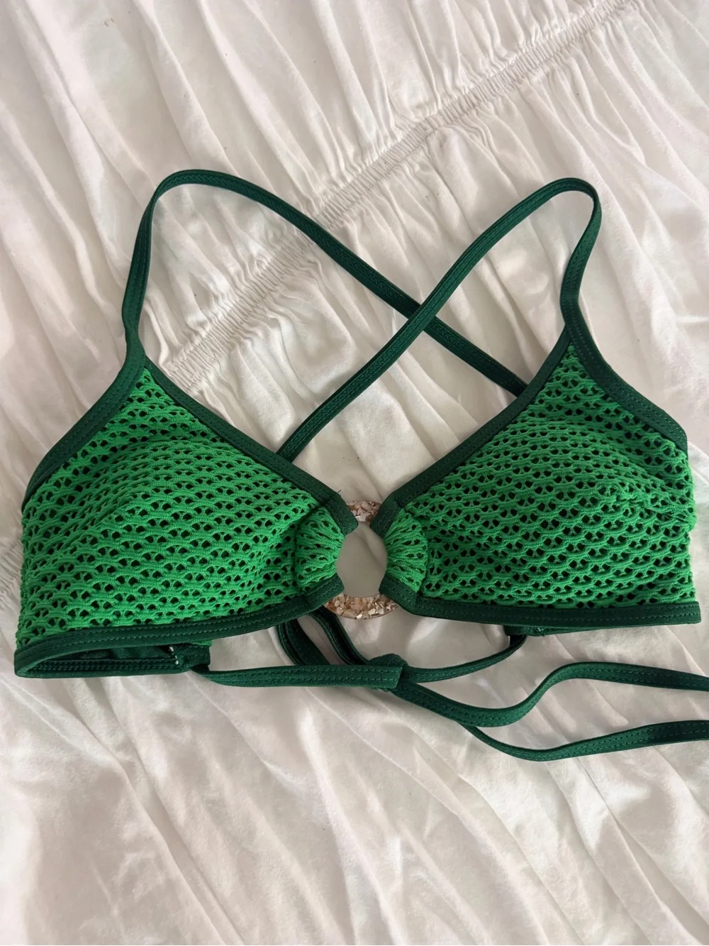 Samiol Green Crochet Mesh Ring Bikini Set Medium Coverage Bottom Size S